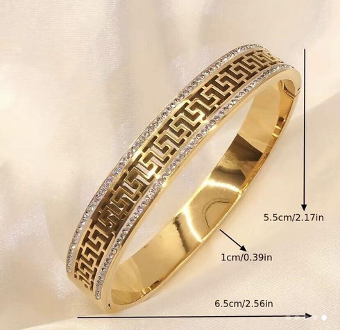 Classic Greek Pattern 18K Gold Plated Cubic Zirconia Men & Women Bracelet